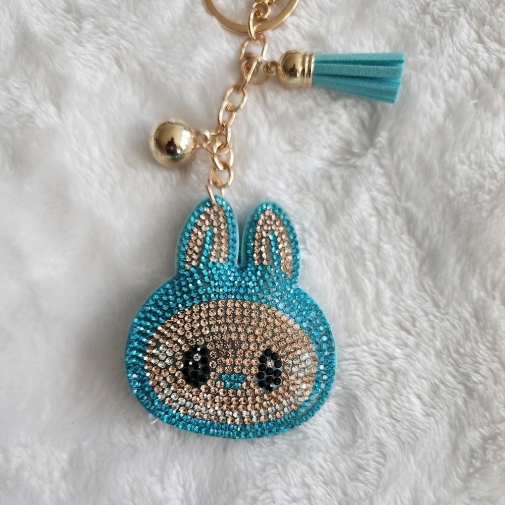 Labubu Blue Rhinestone Keychain Bag Charm - Picture 2 of 3